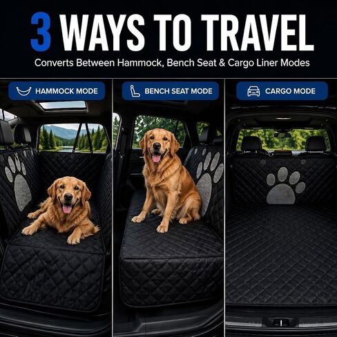 Waterproof Dog Car Seat Cover – Hammock Style Back Seat Protector for Cars | Non-Slip, Scratch-Resistant, Machine Washable | Quilted Pet Seat Cover with Mesh Window & Adjustable Straps in Kuwait