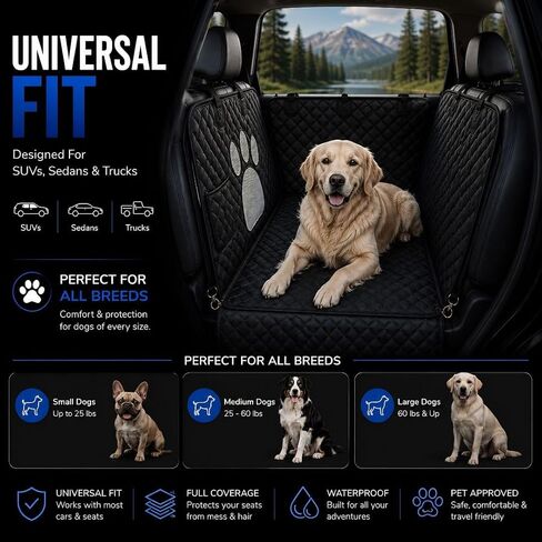 Waterproof Dog Car Seat Cover – Hammock Style Back Seat Protector for Cars | Non-Slip, Scratch-Resistant, Machine Washable | Quilted Pet Seat Cover with Mesh Window & Adjustable Straps in Kuwait