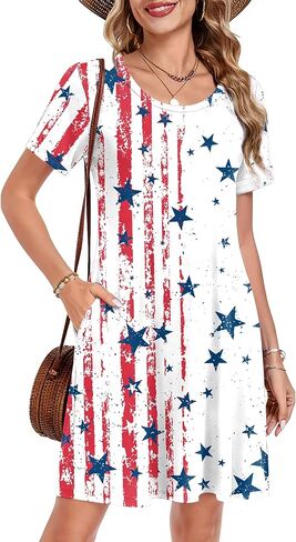 For G and PL Women's July 4th Patriotic Amercian Flag Mini Dress with Pocket in Saudi Arabia