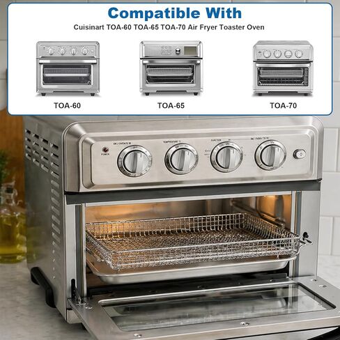 استبدال صينية سلة مقلاة الهواء لفرن محمصة الخبز الحراري Cuisinart TOA-60 TOA-65 TOA-70، صينية خبز من الفولاذ المقاوم للصدأ مقاس 12.4 بوصة × 11 بوصة وأجزاء ملحقات سلة رف الأسلاك الشبكية in Kuwait