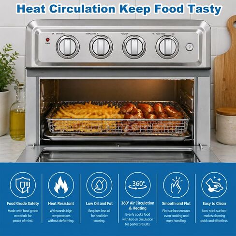 استبدال صينية سلة مقلاة الهواء لفرن محمصة الخبز الحراري Cuisinart TOA-60 TOA-65 TOA-70، صينية خبز من الفولاذ المقاوم للصدأ مقاس 12.4 بوصة × 11 بوصة وأجزاء ملحقات سلة رف الأسلاك الشبكية in Kuwait