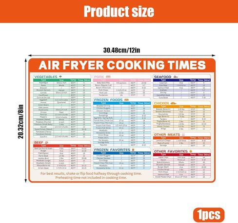 Air Fryer Magnetic Cheat Sheet, 12x8in Airfryer Accessories Cookbook Cooking Guide Strong Magnet Quick Reference Cook Times Chart for Frying Kitchen Appliances Oven Pot in Kuwait