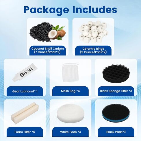 24 PCS Fx6 Aquarium Media Kits, Compatible with Fluval FX4/FX5/FX6 Canister Filters, Including Bio-Foam Block, Carbon Sponge Filter, Ceramic Ring, Silicone Lubricant, Activated Carbon, Mesh Bag in Kuwait