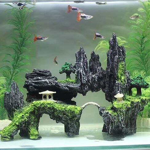 Resin Aquarium Mountain Ornament | Realistic Rock Cave Fish Tank Decorations, Neutral Hideaway for Betta, Guppies & Small Fish, Freshwater & Saltwater Safe in Kuwait