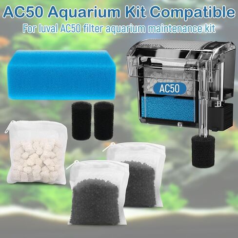 Aquarium Media Maintenance Kit Replacement for Fluval AC50 Power Filter, Includes 1 Blue Foam Filters, 2 Intake Strainer Sponge,1Pack Ceramic Rings and 2 Pack Activated Carbon in Kuwait