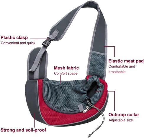 Dog Carrier Sling Front with Adjustable Strap Outdoor Travel Shoulder Pet Bag(Red) in Kuwait