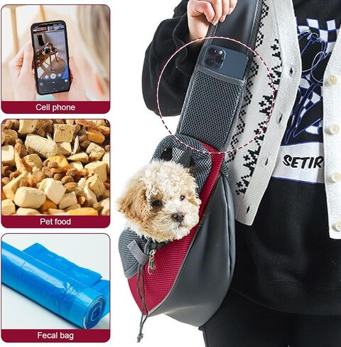 Dog Carrier Sling Front with Adjustable Strap Outdoor Travel Shoulder Pet Bag(Red) in Kuwait