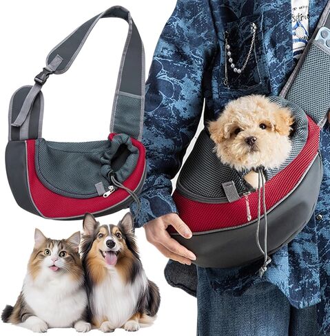 Dog Carrier Sling Front with Adjustable Strap Outdoor Travel Shoulder Pet Bag(Red) in Kuwait