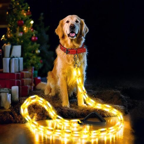 Joomer 6FT Light-Up Dog Leash for Night Walking, 60 LED Battery-Operated Dog Chain Lights with 6 Modes & Timer, Glow Leash with Secure Handle for Small to Large Pets - Warm White in Kuwait