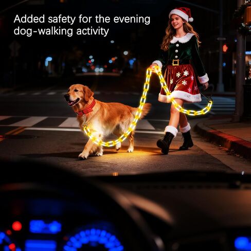 Joomer 6FT Light-Up Dog Leash for Night Walking, 60 LED Battery-Operated Dog Chain Lights with 6 Modes & Timer, Glow Leash with Secure Handle for Small to Large Pets - Warm White in Kuwait