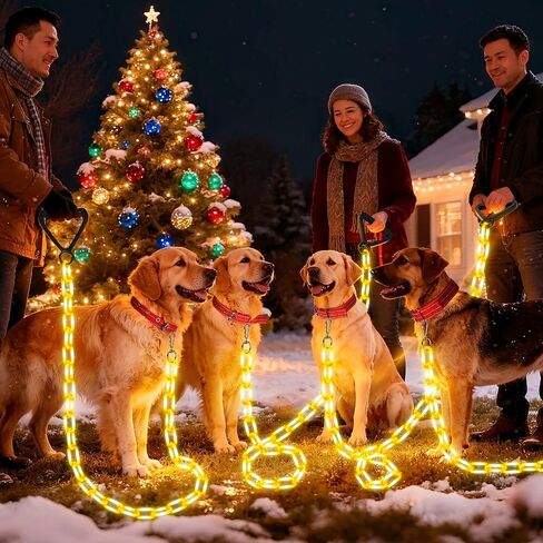 Joomer 6FT Light-Up Dog Leash for Night Walking, 60 LED Battery-Operated Dog Chain Lights with 6 Modes & Timer, Glow Leash with Secure Handle for Small to Large Pets - Warm White in Kuwait