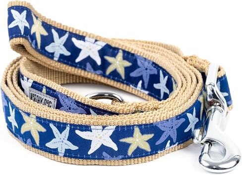 THE WORTHY DOG Fashionable Stripe Anchors Leash for Dogs, Woven Ribbon, Solid Nickel Plated D-Ring, Navy, Large in Kuwait