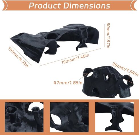 Saim Aquarium Cave Decor – 3D Printed Fish Hideout Tunnel for Betta, Guppy & Corydora Catfish – Natural Curved Shrimp Hideout with Multi-Hole Design Fish Tank Underground Corner Cave (Black, Medium) in Kuwait