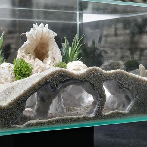 Saim Aquarium Cave Decor – 3D Printed Fish Hideout Tunnel for Betta, Guppy & Corydora Catfish – Natural Curved Shrimp Hideout with Multi-Hole Design Fish Tank Underground Corner Cave (Black, Medium) in Kuwait
