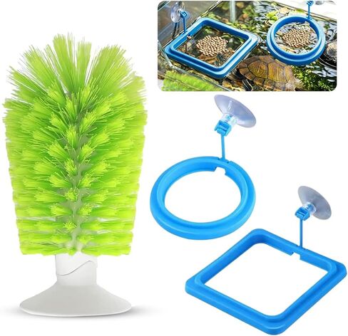 3 Pcs Aquatic Turtle Tank Accessories, Turtle Feeding Ring with Suction Cup and Brush, Toys for Tortoise Aquarium Enrichment Habitat in Kuwait