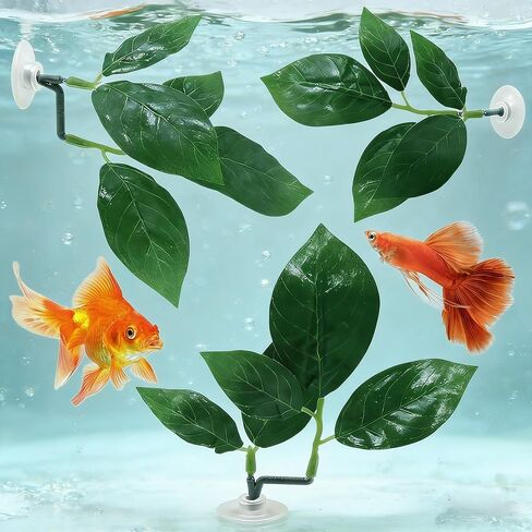 3 Pcs Betta Fish Leaf Hammock, Plastic Betta Leaves with Suction Cups, Betta Fish Leaf Pad Simulating The Natural Habitat for Sleeping Resting Hiding Playing Breeding, Fish Tank Accessories, Green in Kuwait