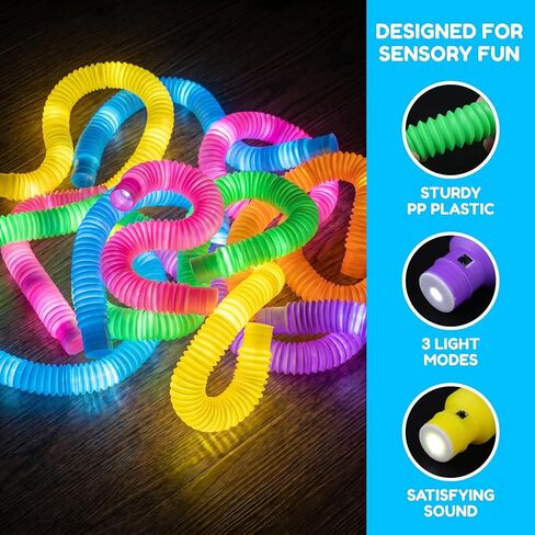 أنابيب مضيئة بمصابيح LED وعصي متوهجة وألعاب حسية، أنبوب فيدجيت لتزيين أعياد ميلاد الأطفال، لوازم الحفلات، أنابيب مطاطية تتوهج في الظلام، ملحقات حفلات الرقص والديسكو - 12 قطعة in Saudi Arabia