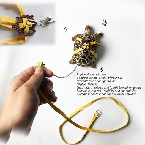 Tortoise Leash, Leather Harness Strap Adjustable Control Rope Training Harness Chest Collar Leash Walking Control Rope for Tortoise Lizard (with Bell) in Saudi Arabia