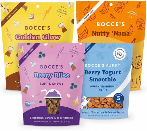 مجموعة متنوعة من وصفات مخبوزات مخبز Bocce لعلاج الكلاب - ملفات تعريف الارتباط الطبيعية والخالية من القمح الناعمة والمطاطية والبسكويت ومكافآت التدريب المصنوعة من مكونات حقيقية ومخبوزة في الولايات المتحدة الأمريكية - حزمة من 4 قطع in Kuwait
