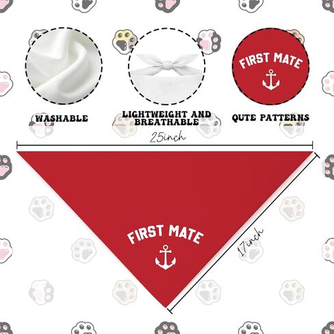 First Mate Dog Bandana, Funny Outfit Prop Photoshoot Pet Scarf for Boat Lover Captain Beach Lake, Adjustable Triangle Dog Bandana for Small Medium Large Dogs in Kuwait