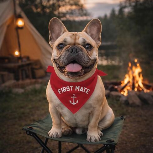 First Mate Dog Bandana, Funny Outfit Prop Photoshoot Pet Scarf for Boat Lover Captain Beach Lake, Adjustable Triangle Dog Bandana for Small Medium Large Dogs in Kuwait