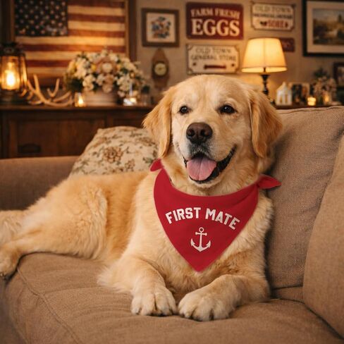 First Mate Dog Bandana, Funny Outfit Prop Photoshoot Pet Scarf for Boat Lover Captain Beach Lake, Adjustable Triangle Dog Bandana for Small Medium Large Dogs in Kuwait