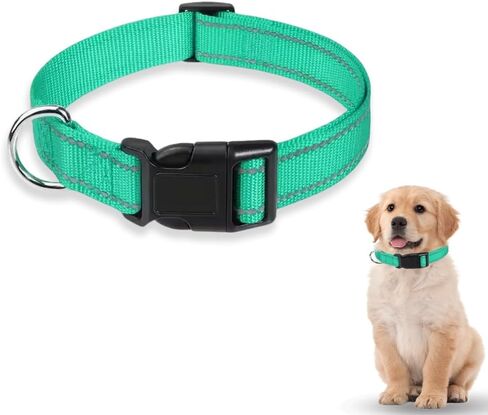 Reflective Pet Collar,Adjustable Nylon Dog Collar,Classic Collars with Quick Release Buckle,Green-S in Kuwait