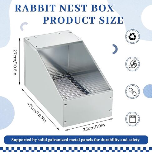Maxcheck Galvanized Metal Rabbit Nesting Box with Removable Wire Mesh Bottom 18.5 x 10.6 x 10 Inches Bunny Small Animal Nest Durable Easy to Clean for Indoor Outdoor Use Rabbit Supplies in Kuwait