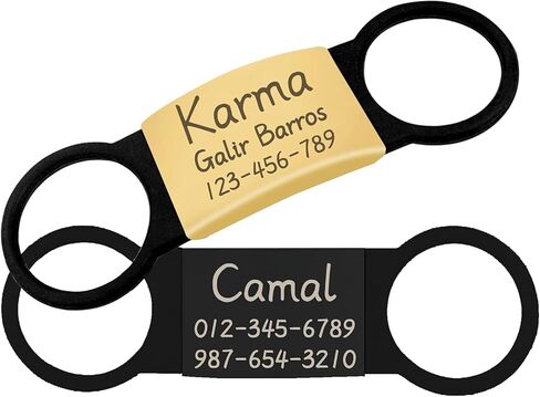 CAMAL 2 Pack Slide-On Dog Tags Personalized, No Jingle Pet ID Tags for Dog Collar and Cat Collar, Durable and Silent, Dog Tags Engraved for Pets in Kuwait