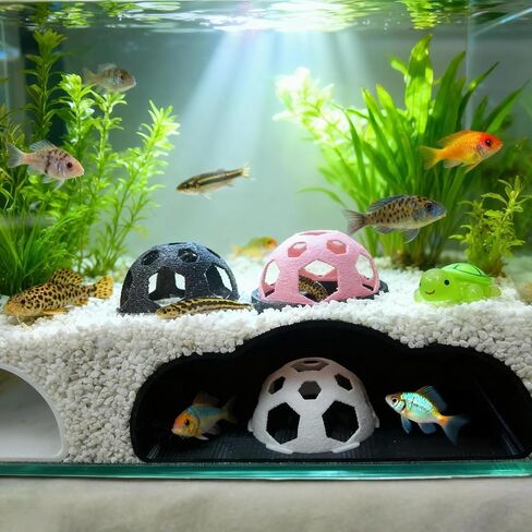 4-Piece Aquarium Fish Tank Cave Set - 1 Large 7.1" Tunnel + 3 Small 2.45" Hideouts | Safe Plastic Decor | Fish & Shrimp Viewing Tunnel for Corydora Catfish, Kuhli Loach (White) in Kuwait