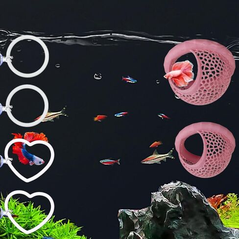 Betta Hammock & Fish Toys Set, Aquarium Betta Fish Training and Feeding Rings, Floating Bettas Hide & Shrimp Cave, Decorative Accessories for Small Fish Tanks in Kuwait