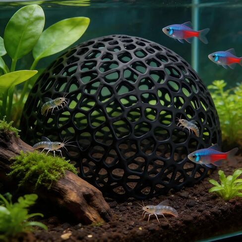 JIJI&ZEZE Anti-Predation Shrimp Hideout Dome, Black Honeycomb Lattice Aquarium Shelter Cave, Safe Breeding & Molting Hideaway for Small Fish, Shrimp Fry, Fish Tank Decor Ornament in Kuwait