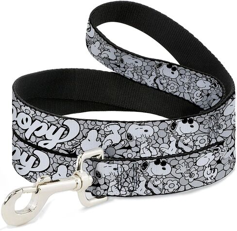 Peanuts Worldwide LLC Pet Leash, Dog Leash, Snoopy Poses and Daisy Flowers Collage Black Grays White, 4 Feet Long 1.0 Inch Wide in Kuwait