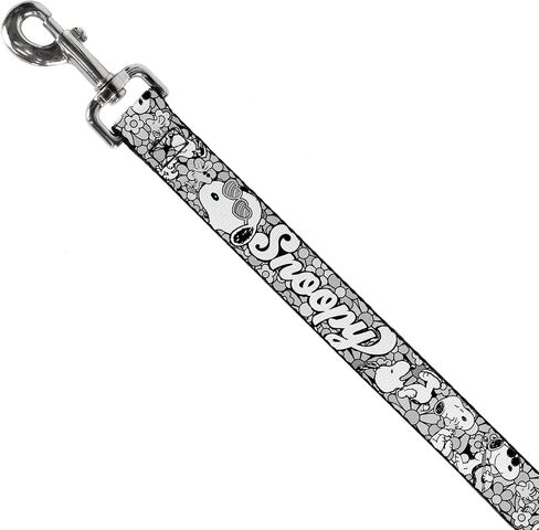 Peanuts Worldwide LLC Pet Leash, Dog Leash, Snoopy Poses and Daisy Flowers Collage Black Grays White, 4 Feet Long 1.0 Inch Wide in Kuwait