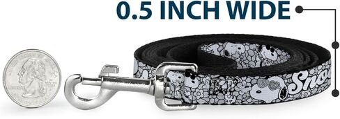 Peanuts Worldwide LLC Pet Leash, Dog Leash, Snoopy Poses and Daisy Flowers Collage Black Grays White, 4 Feet Long 1.0 Inch Wide in Kuwait