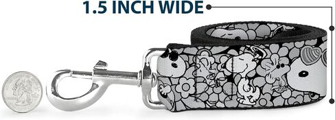 Peanuts Worldwide LLC Pet Leash, Dog Leash, Snoopy Poses and Daisy Flowers Collage Black Grays White, 4 Feet Long 1.0 Inch Wide in Kuwait