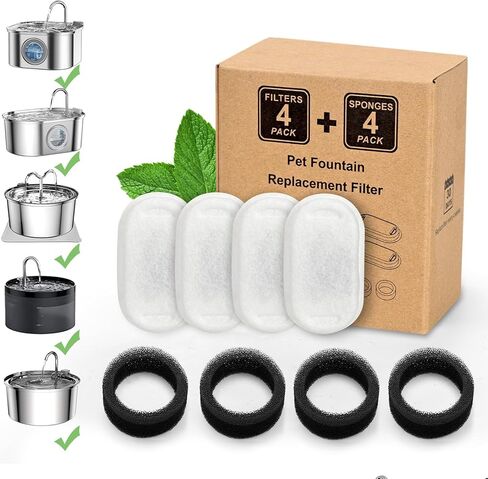 Cat Water Fountain Filters, 8 Packs Replacement Filters for 67oz/2L Stainless Steel Cat Water Fountain, 4 Months Set of Replacement Filters fot Pet Fountain, 8 Carbon Filters & 8 Foam Filters in Kuwait