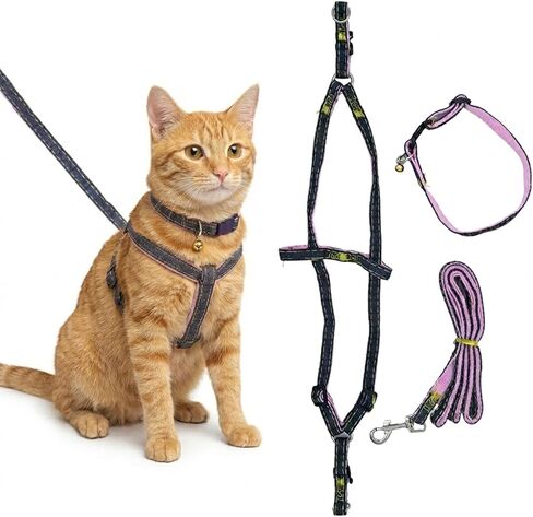 Pink Adjustable Soft-Padding Cat Harness Set – Reflective Walking Vest for Kittens & Small Cats (Pink, Medium) in Kuwait