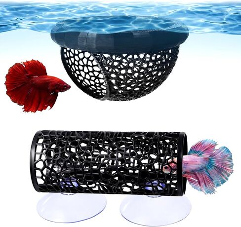 2 Pcs Fish Hammock & Betta Tunnel Set, Aquarium Decorations for Small Fish, Floating Hide & Resting Spot, Black in Kuwait