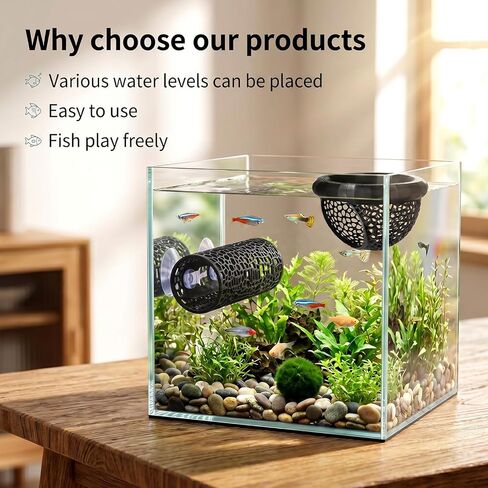 2 Pcs Fish Hammock & Betta Tunnel Set, Aquarium Decorations for Small Fish, Floating Hide & Resting Spot, Black in Kuwait