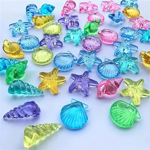 30/50-Piece Colorful Artificial Decorative Shells, Clear Crystal Acrylic Sea Stars & Shells for Aquarium Landscaping, Decorative Pool Ornaments, Beach Theme Party DIY Craft Supplies (30pcs) in Kuwait