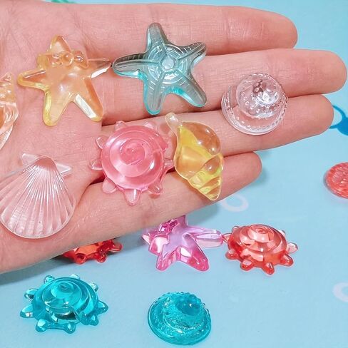 30/50-Piece Colorful Artificial Decorative Shells, Clear Crystal Acrylic Sea Stars & Shells for Aquarium Landscaping, Decorative Pool Ornaments, Beach Theme Party DIY Craft Supplies (30pcs) in Kuwait