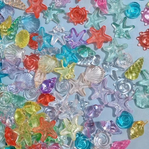 30/50-Piece Colorful Artificial Decorative Shells, Clear Crystal Acrylic Sea Stars & Shells for Aquarium Landscaping, Decorative Pool Ornaments, Beach Theme Party DIY Craft Supplies (30pcs) in Kuwait