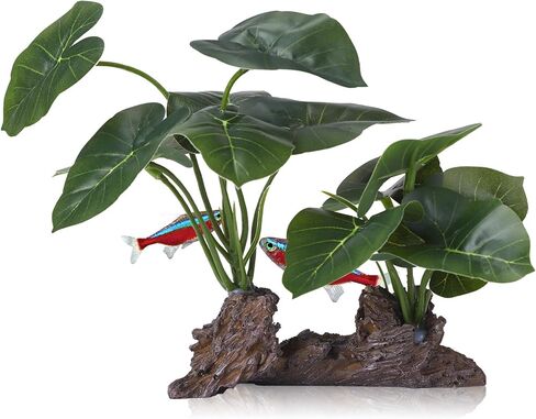 Betta Fish Tank Accessories Artificial Aquarium Ornaments Reptiles Silk Leaf Plants Decoration Driftwood Cave Deco in Kuwait
