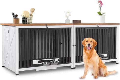 أثاث قفص للكلاب قابل للطي من Aivituvin بدون تجميع، تصميم قابل للتوسيع، مقاوم للمضغ، مع أوعية للحيوانات الأليفة تدور 360 درجة، بيت للكلاب داخلي متعدد الوظائف للكلاب الصغيرة والكبيرة 39.4 بوصة L (الجانب الأيمن) in Kuwait