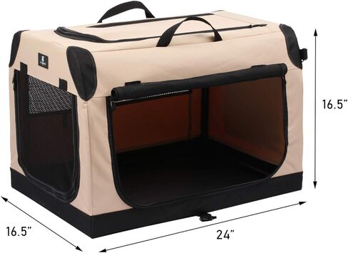 X-ZONE PET 3 أبواب محمولة ناعمة الجوانب قابلة للطي، قفص سفر للكلاب قابل للطي، صغير، أسمر، 24 × 16.5 × 16.5 بوصة، صناديق تعشيش للحيوانات الأليفة المنزلية in Kuwait