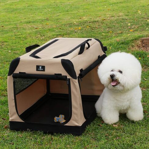 X-ZONE PET 3 أبواب محمولة ناعمة الجوانب قابلة للطي، قفص سفر للكلاب قابل للطي، صغير، أسمر، 24 × 16.5 × 16.5 بوصة، صناديق تعشيش للحيوانات الأليفة المنزلية in Kuwait