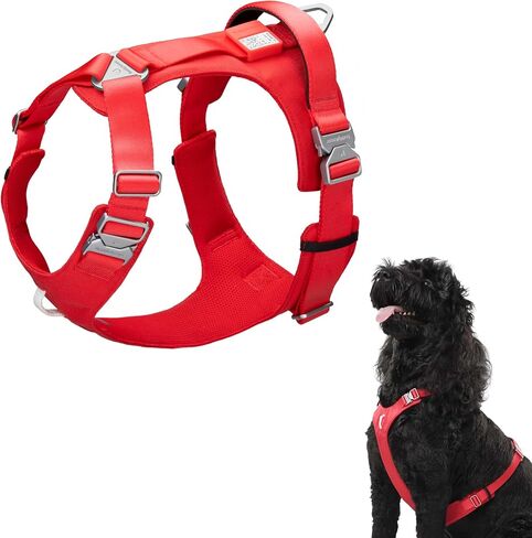 Dog Harness Heavy Duty No Pull Dog Harness with Handle, QR Code Anti-Loss Alloy Buckle Adjustable Nylon Dog Vest Control Harness for Medium Large Dogs Walking Training (Vivid Red, L) in Saudi Arabia