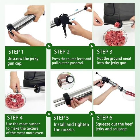 Professional Jerky Gun Kits, Sausage Maker, Stainless Steel Beef jerky gun for Ground Meat, Sausage Stuffer, Jerky Shooter Cannon Meat Gun with 5 Nozzles 5 Brushes 1 Meat Pusher & A Pair of Gloves in Kuwait