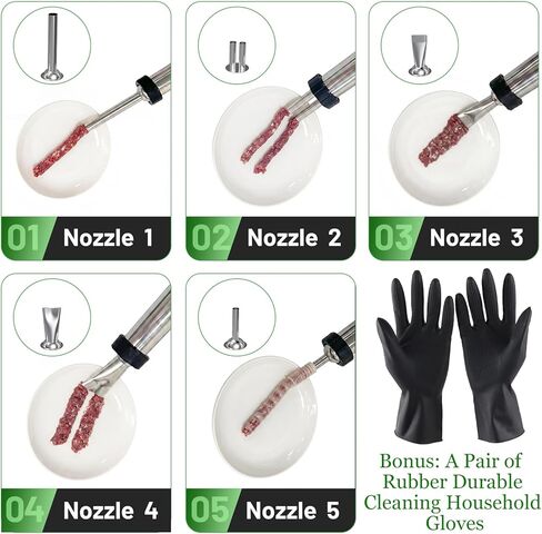Professional Jerky Gun Kits, Sausage Maker, Stainless Steel Beef jerky gun for Ground Meat, Sausage Stuffer, Jerky Shooter Cannon Meat Gun with 5 Nozzles 5 Brushes 1 Meat Pusher & A Pair of Gloves in Kuwait